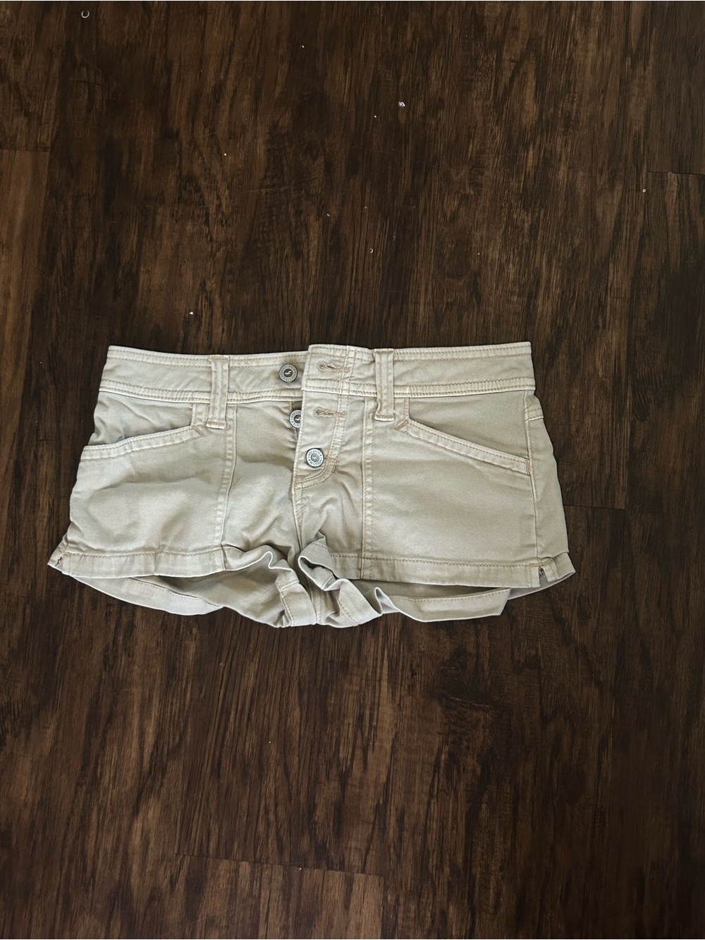 Hollister Light Beige Button-Front Denim Shorts